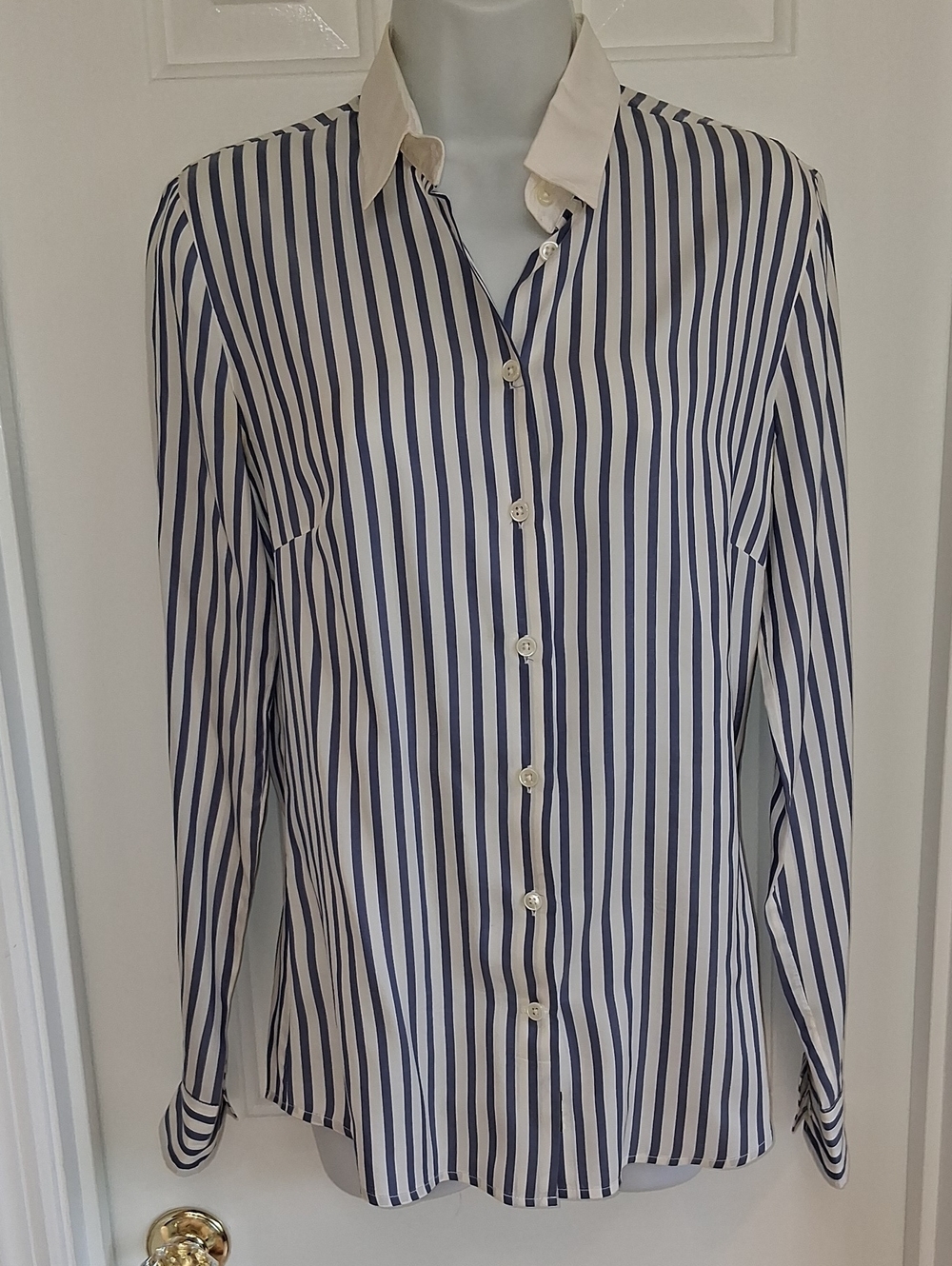 Faconnable Silk Shirt Size 6 Blue Whote Stripe